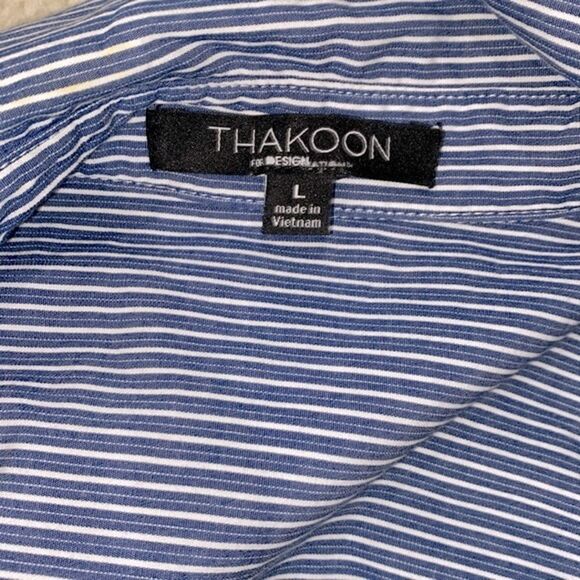 THAKOON blue striped and floral size large button down shirt - Picture 7 of 9